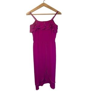 Vintage Ferrali by Phillipe Pink Blouson Tiered Ruffle Chiffon Dress Size 3/4